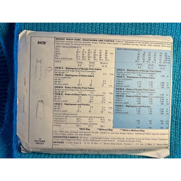 McCalls sewing pattern 6428 nightgown pajamas panties babydoll 1970s size small - Picture 3 of 5